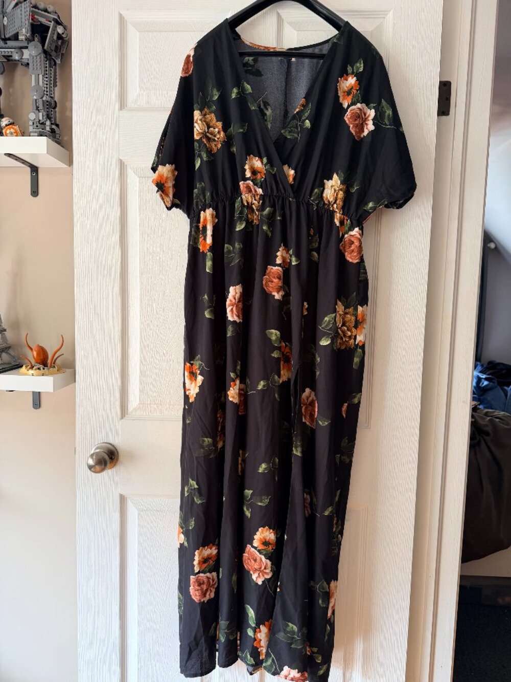 SHEIN Curve Black Floral Maxi Dress High Slit 1XL